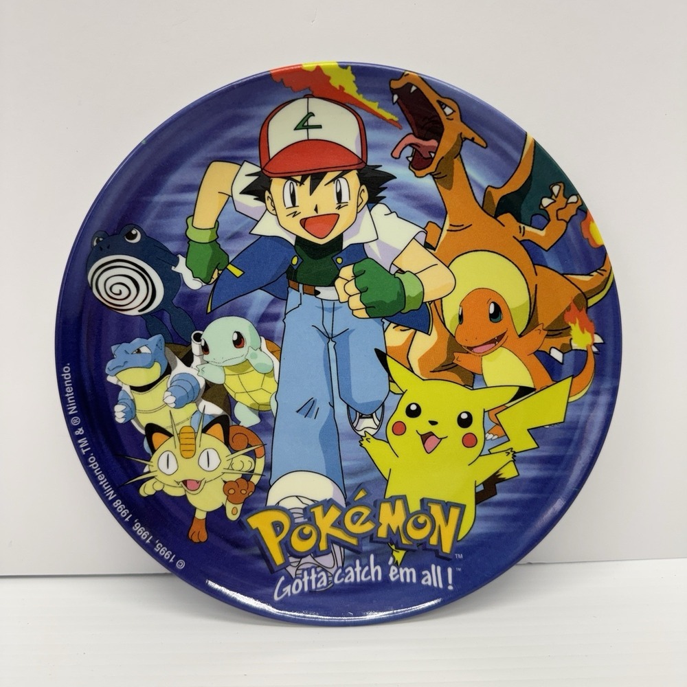 Vintage 1998 Pokemon 8" Plate Gotta Catch 'Em All - Ash Pikachu Charizard 90s
